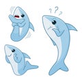 Blue shark character set. Cute cartoon vector illustration