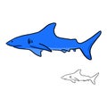 blue shark vector illustration sketch doodle hand drawn with black lines isolated on white background Royalty Free Stock Photo