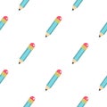 Blue sharpened pencil with eraser pattern seamless