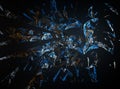 Blue shattered fractal on black and blue