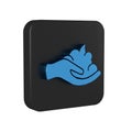 Blue Shaving gel foam on hand icon isolated on transparent background. Shaving cream. Black square button.