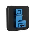 Blue Shaving gel foam icon isolated on transparent background. Shaving cream. Black square button.