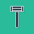 Blue Shaving razor icon isolated on green background. Vector Illustration