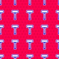 Blue Shaving razor icon isolated seamless pattern on red background. Vector Royalty Free Stock Photo