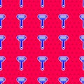 Blue Shaving razor icon isolated seamless pattern on red background. Vector Royalty Free Stock Photo