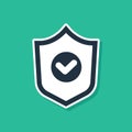 Blue Shield with check mark icon isolated on green background. Protection symbol. Security check Icon. Tick mark Royalty Free Stock Photo