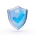 Blue shield with check mark for security and approval concept Royalty Free Stock Photo