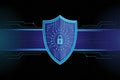 Blue Shield with Digital Lock and Binary Code security Royalty Free Stock Photo