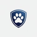 A blue shield emblem featuring a white animal paw print in the center. The shield has a Royalty Free Stock Photo