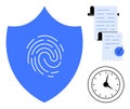Digital Security Fingerprint with Documents and Clock in Minimalist Design