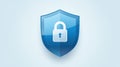 Blue Shield With White Padlock Represents Security on Light Background Royalty Free Stock Photo