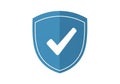 Blue shield icon with a central white check mark. The shield has a simple design, featuring a Royalty Free Stock Photo