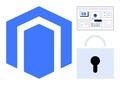 Blue shield with a secure lock and data interface symbolizing digital security and analytics Royalty Free Stock Photo