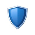 Blue shield icon illustration with silver border for security or protection concept on white background Royalty Free Stock Photo