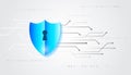 Blue shield with keyhole symbolizing cybersecurity and data protection on a digital background with binary code and circuit lines Royalty Free Stock Photo