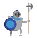 Blue shield knight and his halberd with with white back ground
