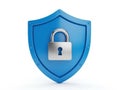 Blue shield with lock icon isolated on white background Royalty Free Stock Photo