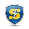 Blue shield logo featuring a large yellow \