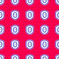 Blue Shield protecting from virus, germs and bacteria icon isolated seamless pattern on red background. Immune system Royalty Free Stock Photo