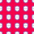 Blue Shield protecting from virus, germs and bacteria icon isolated seamless pattern on red background. Immune system Royalty Free Stock Photo