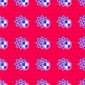 Blue Shield protecting from virus, germs and bacteria icon isolated seamless pattern on red background. Immune system Royalty Free Stock Photo