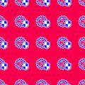 Blue Shield protecting from virus, germs and bacteria icon isolated seamless pattern on red background. Immune system Royalty Free Stock Photo
