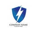 Blue shield protection power electricity vector logo design