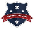 Blue shield and red ribbon with PASSIVE INCOME text.