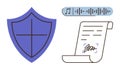 Digital Copyright Protection with Shield, Audio Waveform, and Signed Document Royalty Free Stock Photo