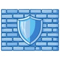 Blue Shield Symbol Affixed to Light Blue Brick Wall Illustration for Security Concept Royalty Free Stock Photo
