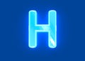 Blue shine neon light reflective crystal alphabet - letter H isolated on dark blue, 3D illustration of symbols Royalty Free Stock Photo