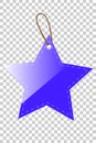 Blue Shining Star Blank Tag whith stiching, at transparent effect background
