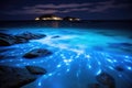 blue shining water in the sea bioluminescence AI generated