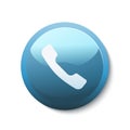 Blue shiny button with white icon of phone handset on it Royalty Free Stock Photo