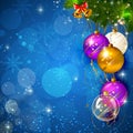 Blue shiny christmas background with bauble