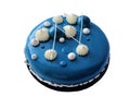 Blue shiny glazed mousse cake with white chocolate ganache topping