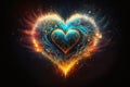 blue shiny heart with fire around, ai generative Royalty Free Stock Photo