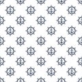 Blue ship anchor and wheel on white background vector seamless pattern design.