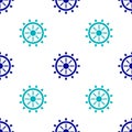 Blue Ship steering wheel icon isolated seamless pattern on white background. Vector Royalty Free Stock Photo