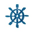 Blue Ship steering wheel icon isolated on transparent background.