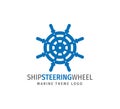 blue ship steering wheel nautical maritime sail boat theme vector logo design Royalty Free Stock Photo