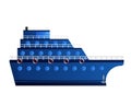 Blue ship with three decks