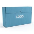 Blue shipping box with logo isolated on white background Royalty Free Stock Photo