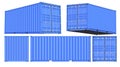 Blue Shipping Cargo Container Twenty feet. for Logistics and Transportation. Set of Front, back, side and perspective