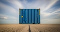 Blue Shipping Container on Concrete Surface Under a Cloudy Sky cargo freight Royalty Free Stock Photo