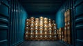 A Blue Shipping Container Overflowing with Stacked Cardboard Boxes Ready for Global Distribution and Transport Royalty Free Stock Photo