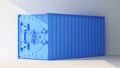 Blue shipping container with safe door