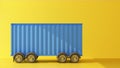 Blue shipping container on wheels side view Royalty Free Stock Photo