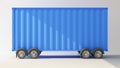 Blue shipping container on wheels side view Royalty Free Stock Photo
