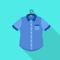 Blue shirt on hanger icon, flat style Royalty Free Stock Photo